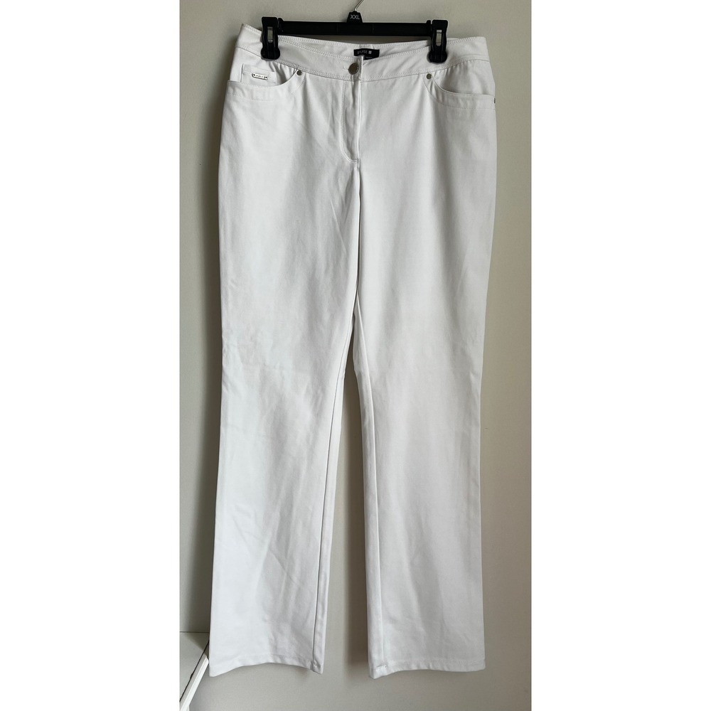 Bylyse White Straight Leg Pants‎ Rhinestone Accents Women's Size   10